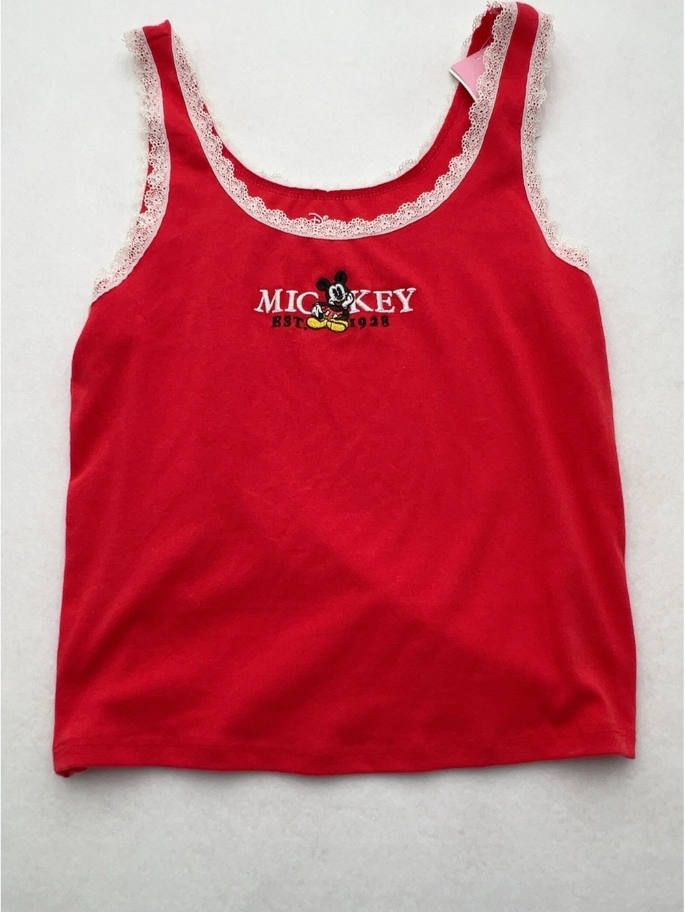 Disney Mickey Mouse Women’s M Red Lace Trim Tank Top NWT Embroidered (SKU-0443)